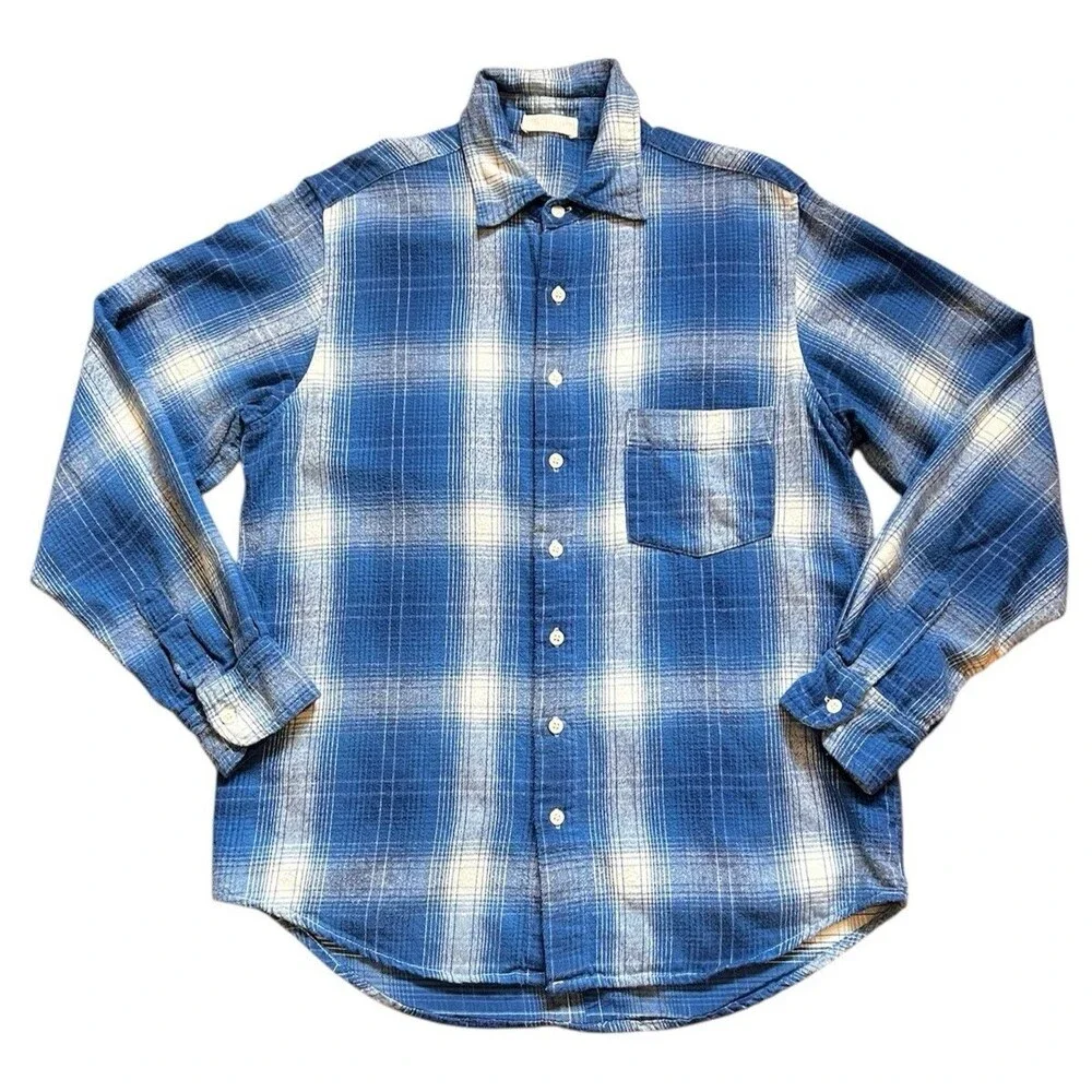 CP SHADES Blue/White Plaid Flannel Button Up Long Sleeve Cotton Shirt Men's Sz S - Picture 3 of 6